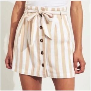 Hollister Cotton-Blend Tan/White Vertical Stripe Button Front Skirt Size Medium